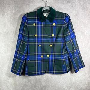 Vintage Nygard Collection Blazer Jacket Womens 10 Green Blue Wool Plaid Academia